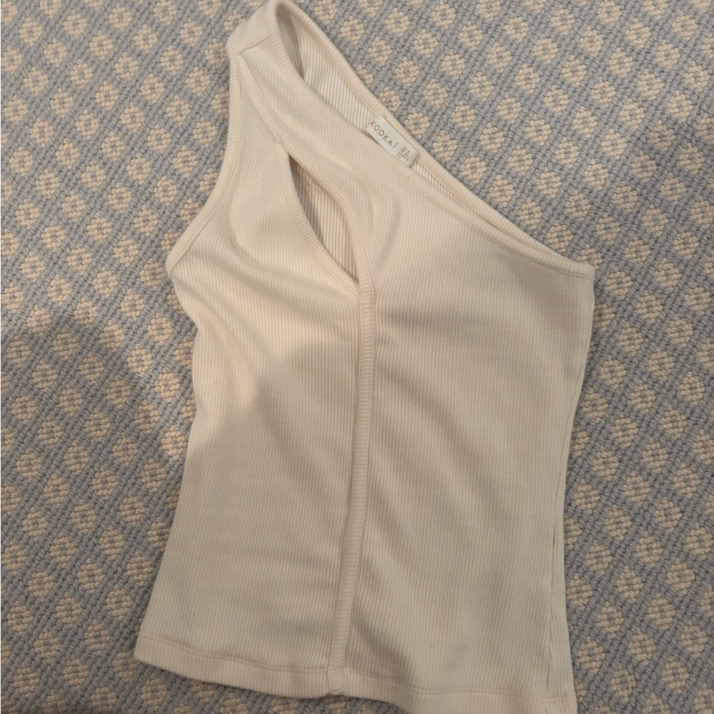 Kookai Off-Shoulder Ribbed Top in Cream